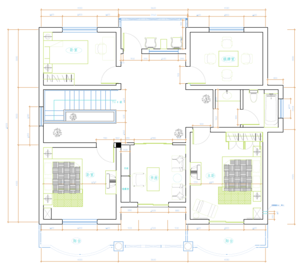 一套农村两层小别墅建筑方案图，寻求建筑结构施工图-二层平面.png