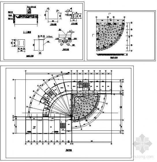 扇形地块商业建筑方案资料下载-某扇形网架雨篷方案图