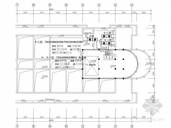 [浙江]办公楼VRV舒适性中央空调系统设计施工图-屋顶层空调平面布置图 