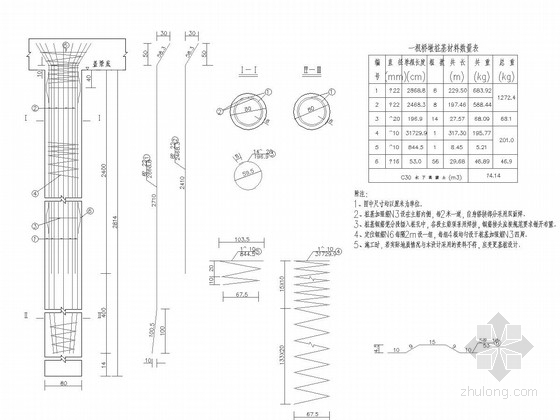 [浙江]市政工程管桥施工图（DN800 DN600 DN300）-桥墩桩基钢筋构造图 