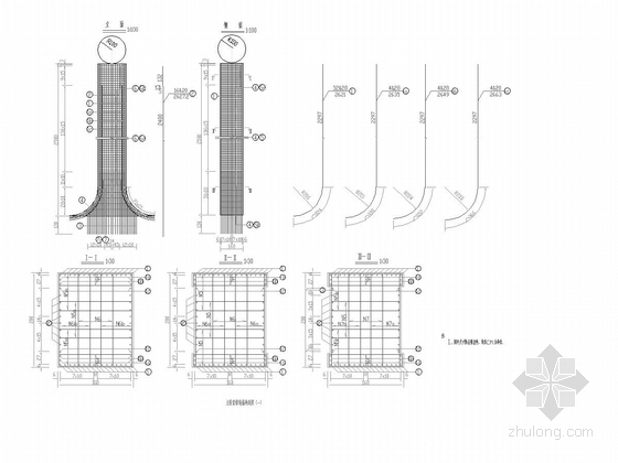 [河南]悬臂现浇45＋75＋45m预应力变截面连续箱梁及25m连续箱梁桥设计图纸216张-主桥索塔钢筋构造图