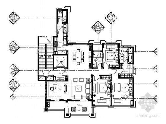 中西混搭室内设计资料下载-[无锡]中西混搭四居室内装修图（含效果）