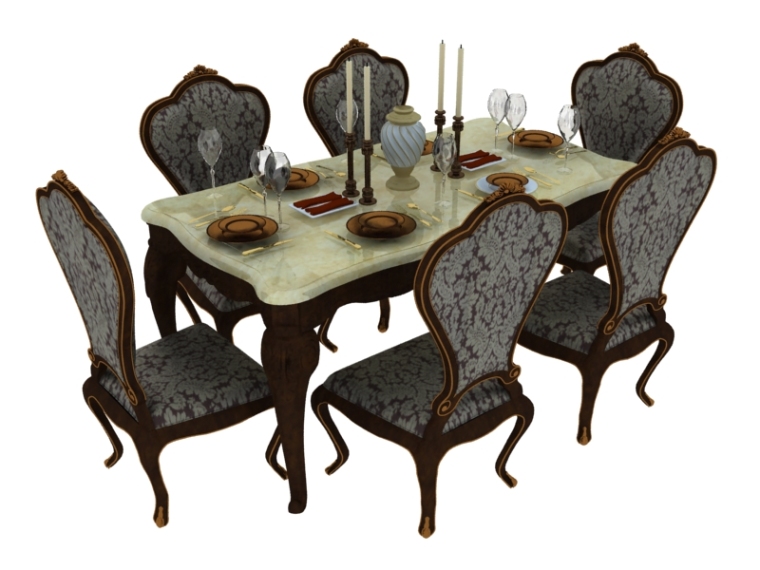 餐桌模型模型资料下载-欧式精美餐桌3D模型下载