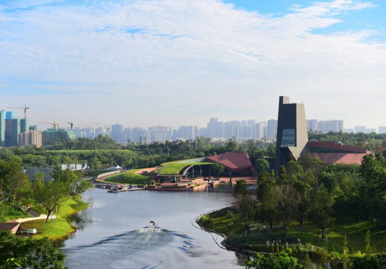 成都道教博物馆新馆图纸资料下载-麓湖艺展中心周围景观