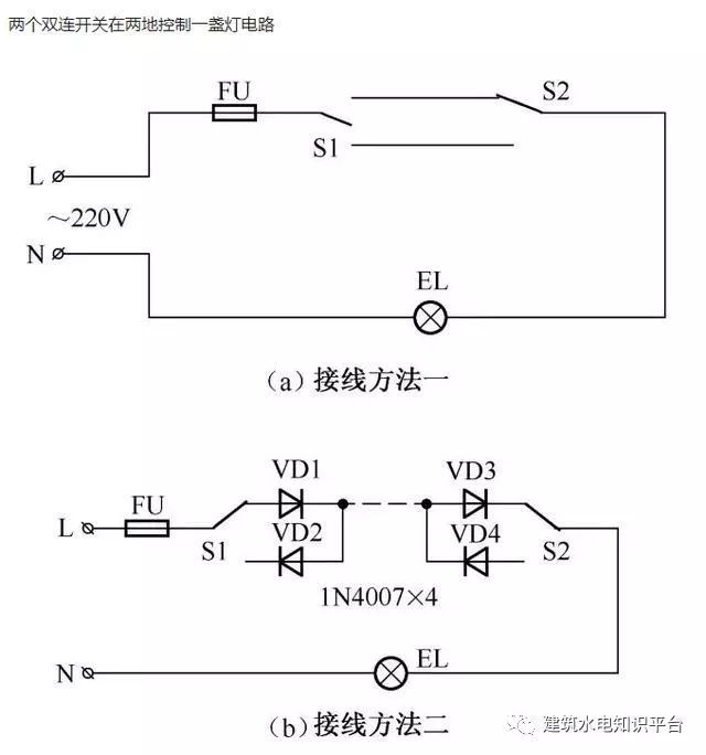 三个开关控制一盏灯怎么连接线路？附上30种常见照明控制原理图！_5