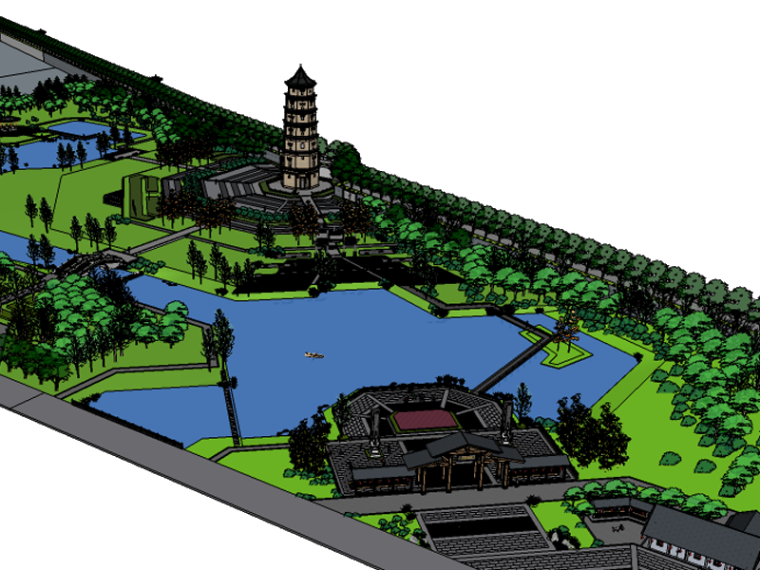桥景观su模型资料下载-中式古建北塔公园景观SU模型