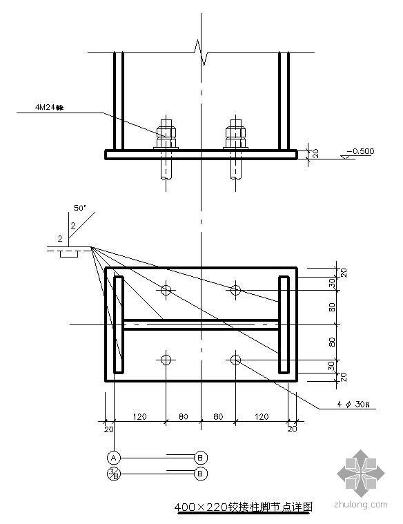 箱形铰接柱脚节点资料下载-某400×220铰接柱脚节点构造详图