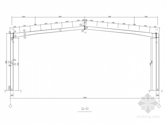 屋面系杆节点资料下载-19.5米跨门式刚架仓库结构施工图