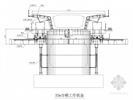 [云南]移动模架箱梁施工专项施工方案( 57页 )-32m合模状态示意图 