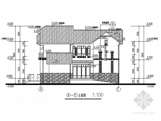 [上海]欧式风格3层联排别墅建筑施工图（多个户型）-欧式风格3层联排别墅立面图