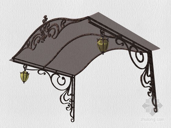 铝单板雨遮施工图资料下载-前廊雨遮SketchUp模型下载