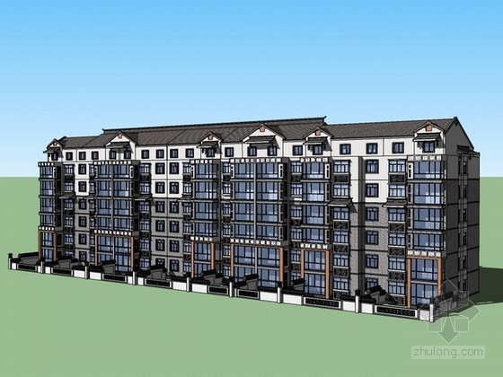 多层中式住宅立面设计资料下载-中式风格多层住宅sketchup模型下载