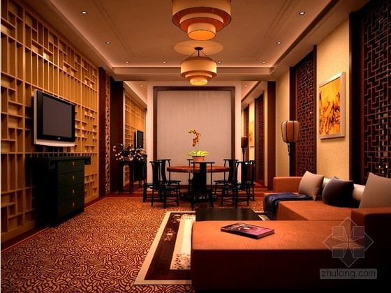 中式客厅3d效果图资料下载-中式休闲客厅3D模型下载