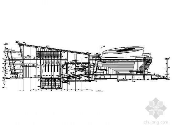 [河南]四层花瓣状市级戏剧大剧院建筑施工图-四层花瓣状市级戏剧大剧院建筑剖面图 