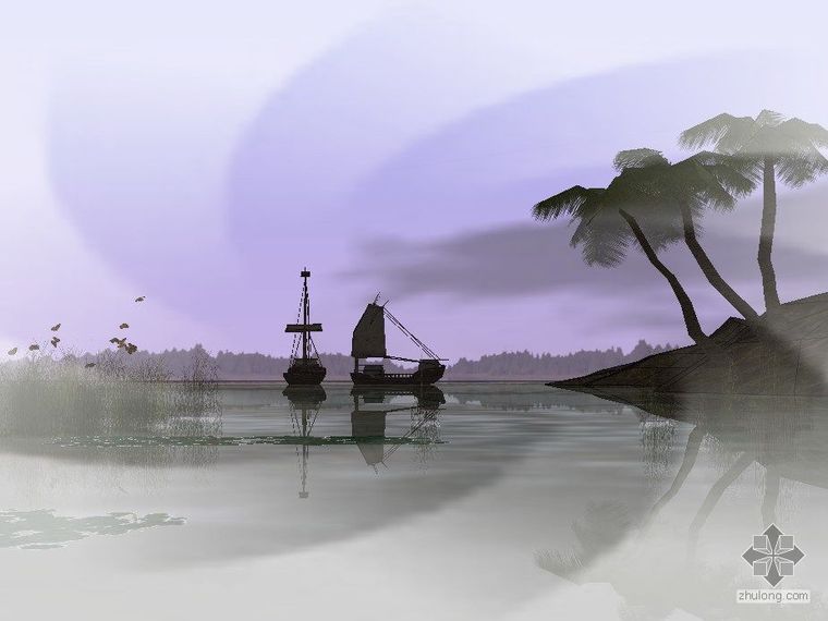 花境设计前景中景背景资料下载-湖中景色