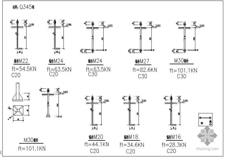 各种结构大样资料下载-某各种锚栓大样节点构造详图