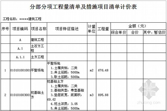 [毕业设计]北京某办公楼施工招标文件及招标控制价编制(附图纸)-分部分项工程量清单及措施项目清单计价表 