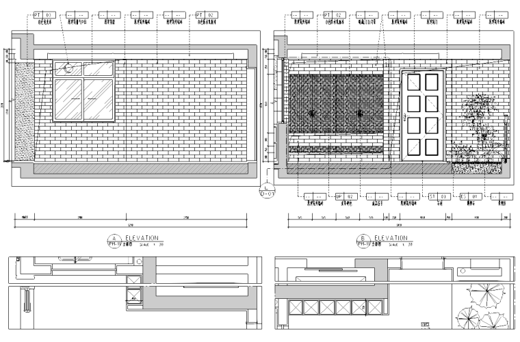[广东]某中式风格样板房装修施工图及效果图-入户花园立面图