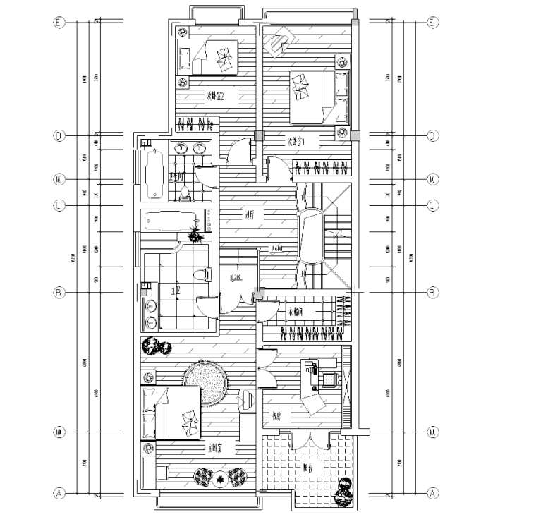[山东]某欧式别墅室内设计施工图-四层平面图