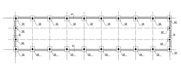 弧形钢管桁架工业厂房建筑结构施工图（CAD、11张）-基础平面布置图