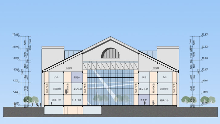 [江苏]淮安市第四人民医院及疾病预防控制中心规划设计方案文本-剖面图