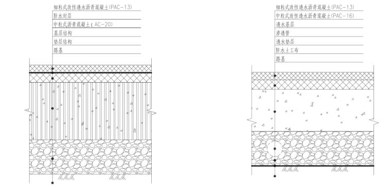 [湖北]武汉海绵城市建设技术标准图集-透水沥青路面结构设计图