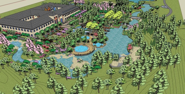 度假公园中式建筑资料下载-休闲度假公园广场su模型
