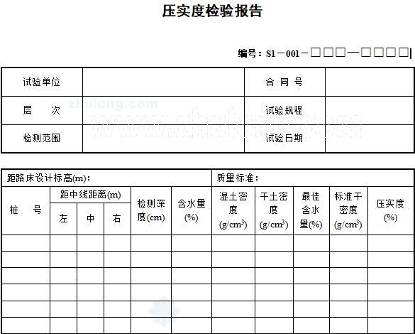 公路工程试验用表（word，188页）-压实度检验报告