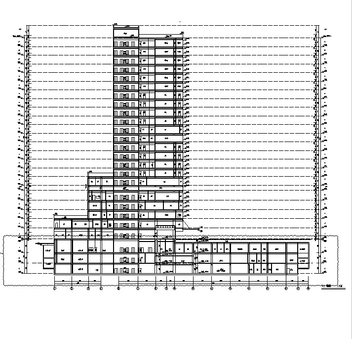 [湖南]高层框架结构市级医院综合楼建筑施工图（16年含水电图纸）-高层框架结构市级医院综合楼建筑剖面图