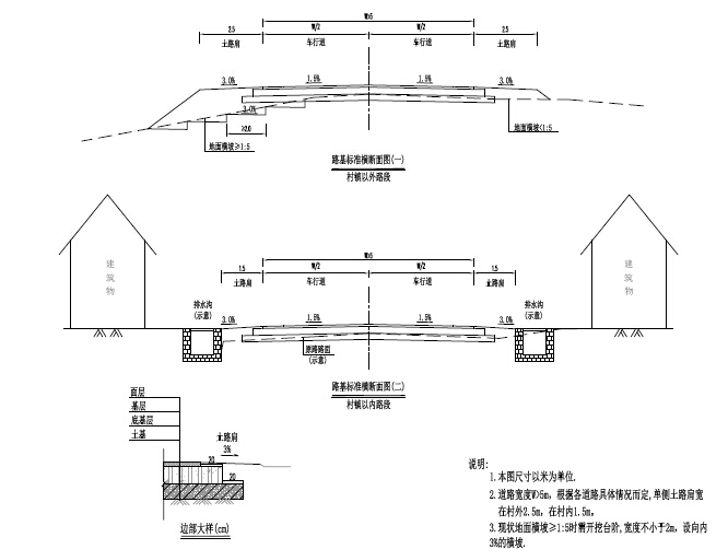 2017年水泥混凝土路面沥青路面四级农村公路改造提升工程施工图设计399页PDF（附清单）-路基标准断面图