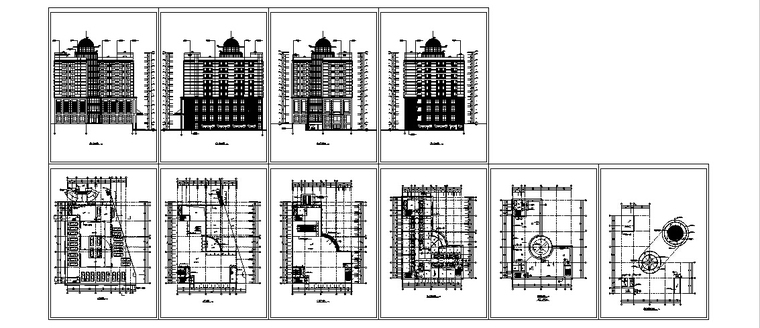 10套宾馆酒店建筑方案初设图CAD-新古典多层酒店建筑设计施工图