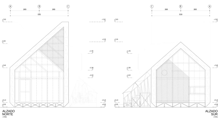 装配式建筑新思路：同一模块堆积产生多样变化-西班牙装配式亭子：立面图