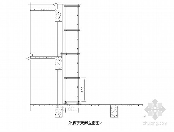 [福建]框架结构住宅楼工程外脚手架工程施工方案(63页)-外脚手架侧立面图 