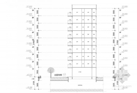 [海南]热带地域风格企业安置区建筑设计方案文本（16年最新）-热带地域风格企业安置区建筑剖面图