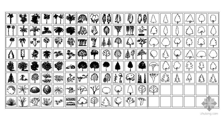 cad绿化图块资料下载-主要常用绿化植物立面图140种