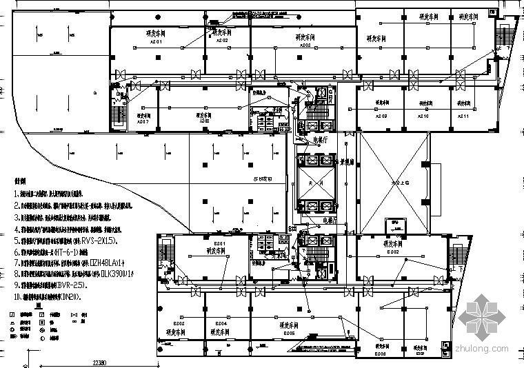 研发楼建筑平面图资料下载-某研发楼三至五层火灾自动报警平面图