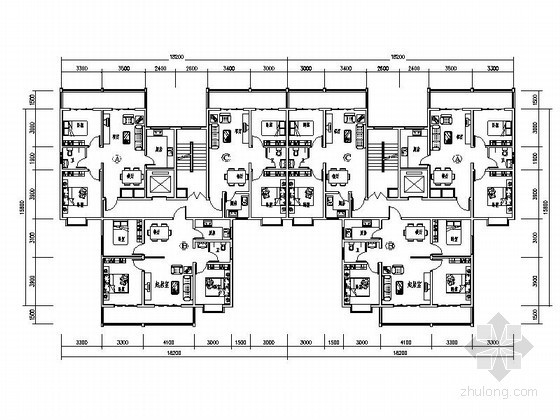 一梯四户板楼户型资料下载-某沿街商住楼一梯三户型图（含效果图）