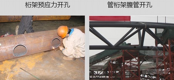 大跨度穹顶钢结构预应力施工技术汇报-桁架预应力开孔 