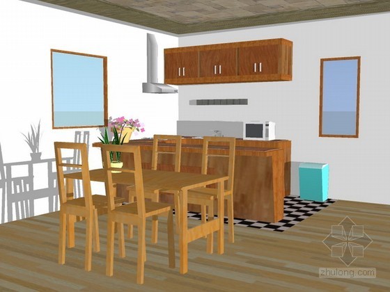 餐厅厨房地面防水节点资料下载-餐厅厨房sketchup模型下载
