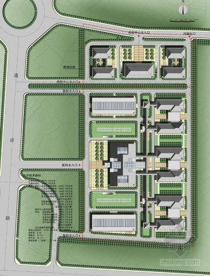 [江苏]八层现代风格医院规划及单体设计方案文本(含CAD)-医院规划总平面图 