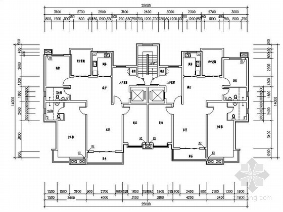 高层板式住宅建筑图资料下载-多层、小高层板式住宅户型平面图（电梯直接入户、带入户花园）