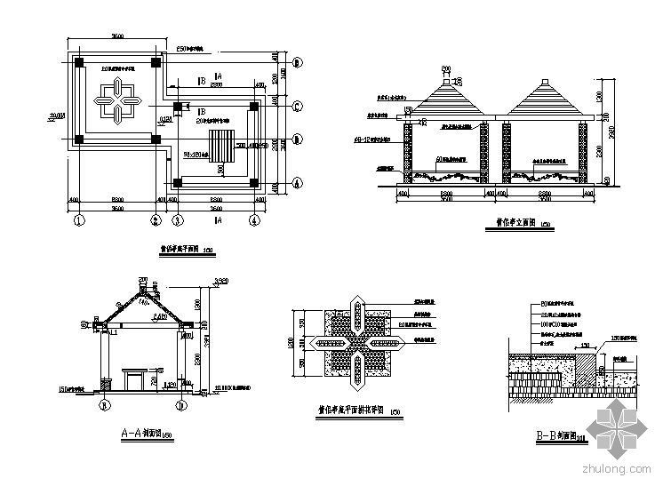 防腐木四角亭CAD资料下载-CAD景观亭施工图45例