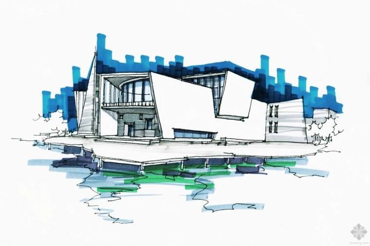 艺术中心建筑设计要求资料下载-建筑快题设计案例-水岸艺术中心快速设计