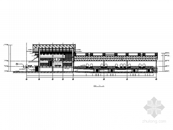 [湖南]三层古典风格市级中型火车站建筑施工图-三层古典风格市级中型火车站建筑剖面图