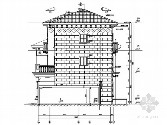 [江苏]3层双拼别墅建筑施工图（含地下一层）-3层双拼别墅建筑立面图