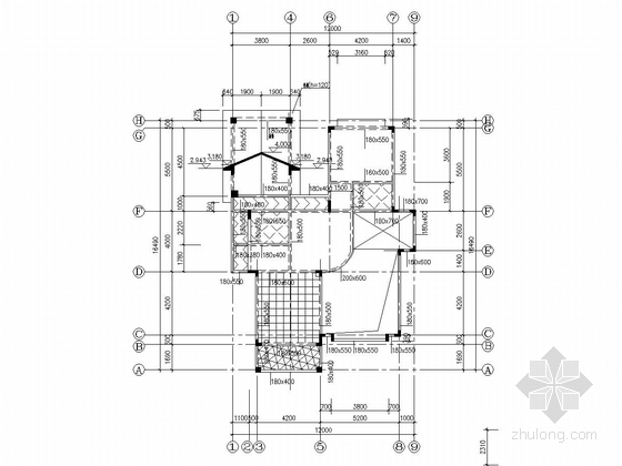 [广东]二层框架结构别墅结构施工图（含建施、附结算）-二层结构模板平面图