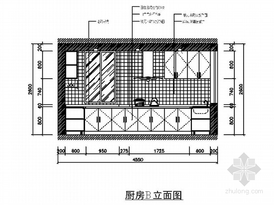 [上海]大气现代风格四居室室内装修施工图厨房立面图