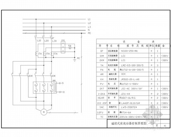常用电气控制设计图42张（全套CAD图集）-磁控式软起动器控制原理图(一) 