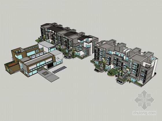 多层徽派住宅模型资料下载-多层住宅SketchUp模型下载