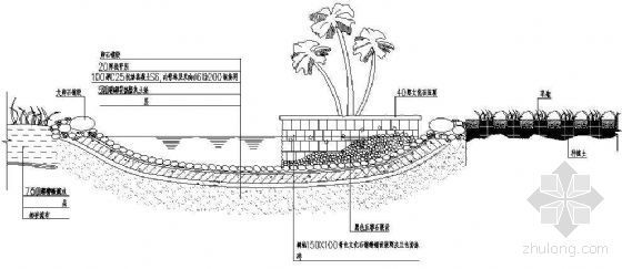 树池剖面大样资料下载-树池铺地及水池剖面大样图